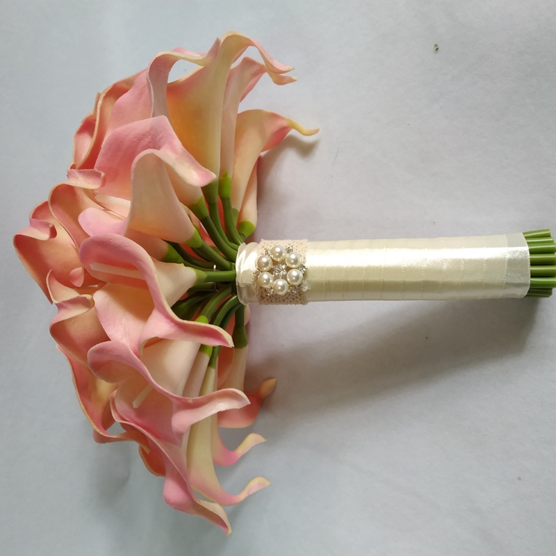 Bridal Bouquet Pink Picasso Calla Lilies Round Wedding Flowers Blush Real to Touch Centerpieces Party Decoration