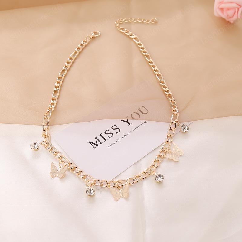 Women Butterfly Choker Necklace Gold Plated Rhinestone Party Charm Jewelry for Girls Fashion Design Animal Pendant Collar Necklaces Gift Hot