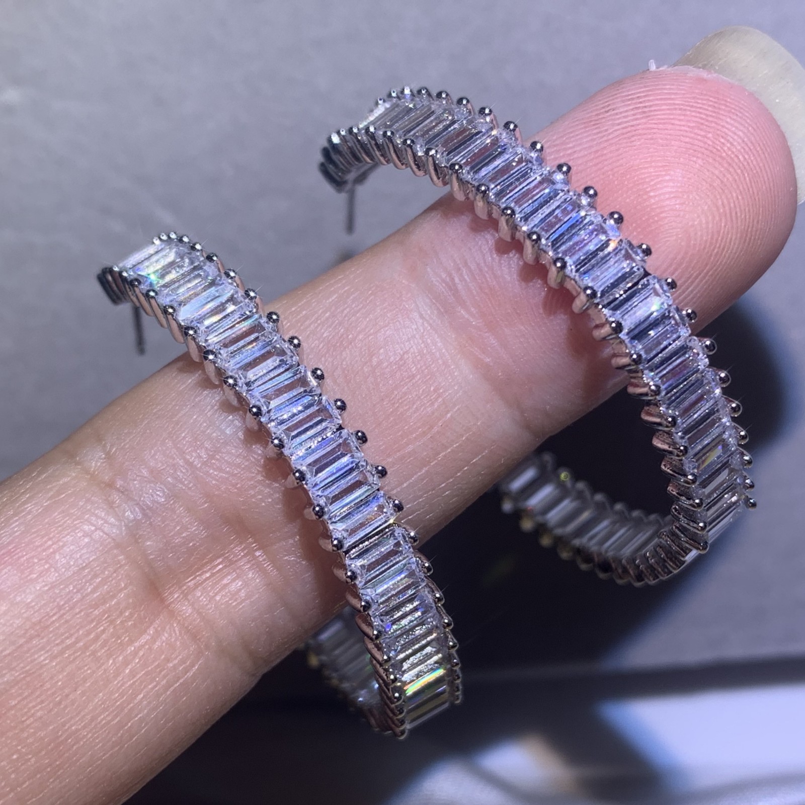 Sterg Sier Stud Earrings: Princess Cut Cubic Zirconia Semicircle Jewelry for Women