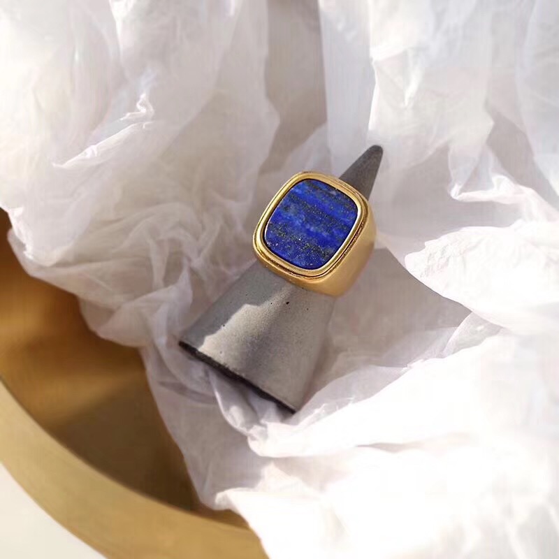 Fashion-material paris design ring with lapis stone color decorate for women and girl friend jewelry gift PS6481