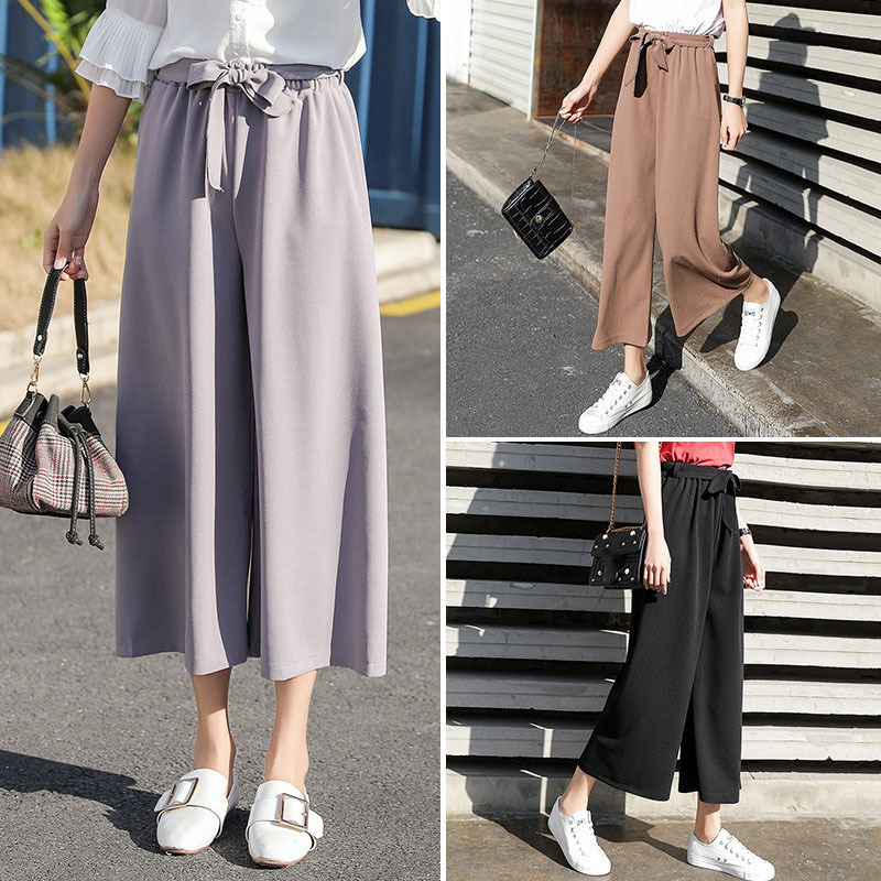New Style Women Loose Casual Wide Leg Bow Pants Elastic High Waist Solid Color Trousers Comfortable Soft Slim Thin Long Pants, Black
New Style Women Loose Casual Wide Leg Bow Pants Elastic High Waist Solid Color Trousers Comfortable Soft Slim Thin Long Pants, Black