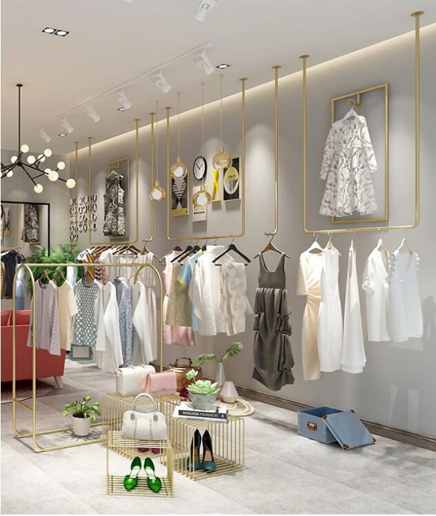 Nordic Golden Middle island clothing Shop rack Commercial Furniture Show Stand Multi-functional Stands Women's cloth store