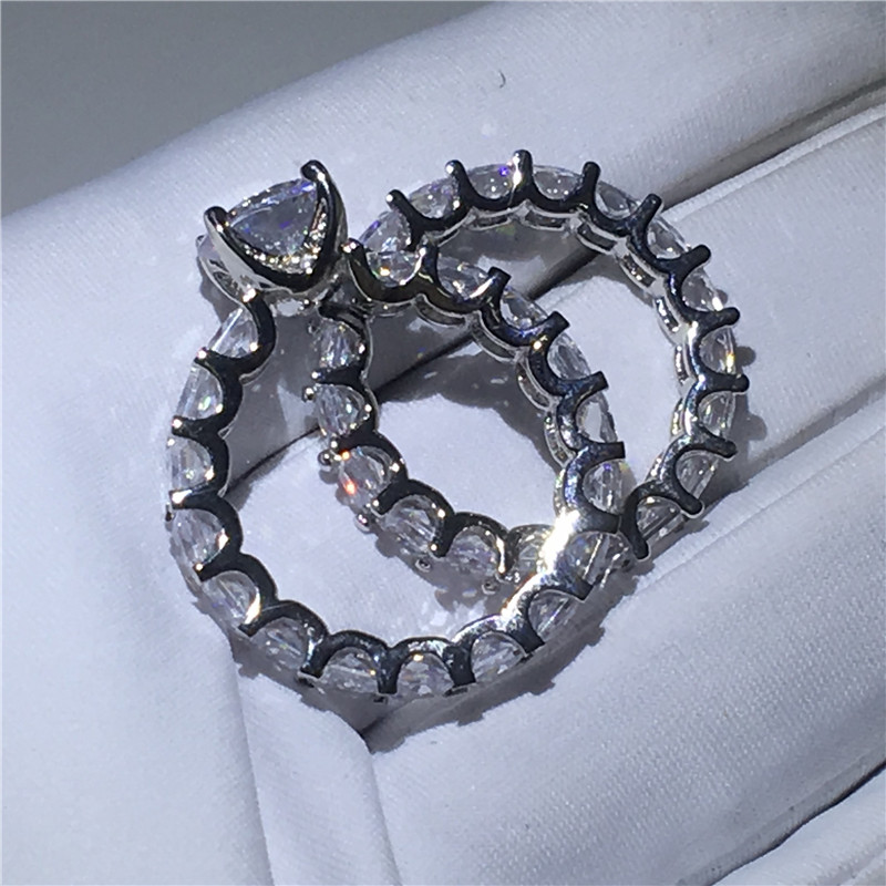 Vecalon Vintage Promise Ring Set 925 Sterling Silver Diamond Engagement wedding Band rings for women Bridal Finger Jewelry