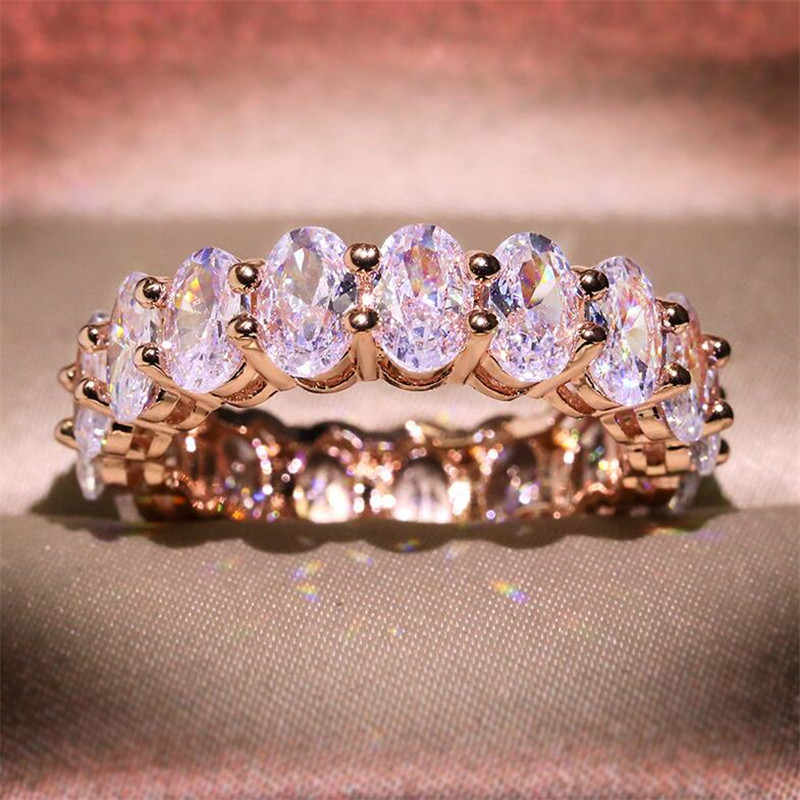 Three Color Stunning Hot Sell Fashion Jewelry 925 Sterling Silver&Gold Fill Oval Cut White Topaz CZ Diamond Women Wedding Bridal Ring Gift