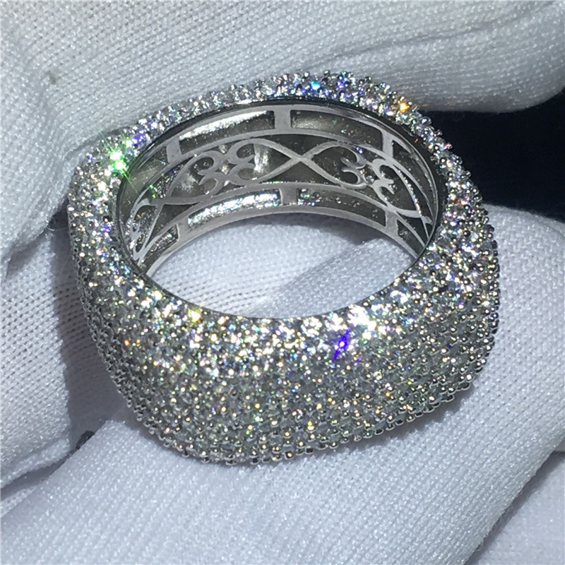 Handmade Hollow Finger Ring 925 sterling Silver Micro pave 450Pcs 5A cz Wedding Band Rings For Women Men Jewelry