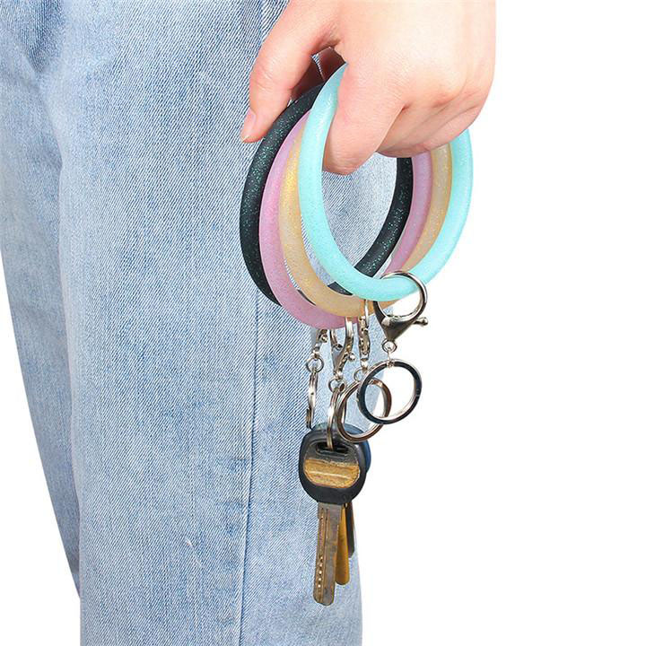 Silicone Wrist Key Ring Fashion Glitter Bracelet Sports Keychain Bracelets Bangle Round Key Rings Large O Keyring Jewelry
