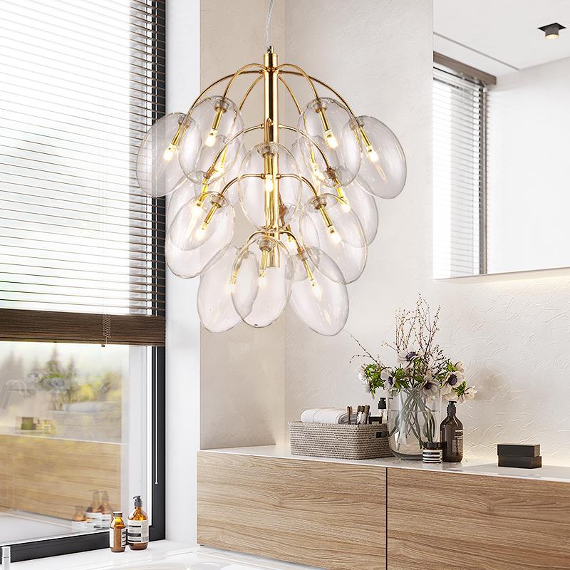 LED Chrome Grape Glass Pendant Lamps light 4/7/15/18 Dining Room Shop gold iron chandeliers