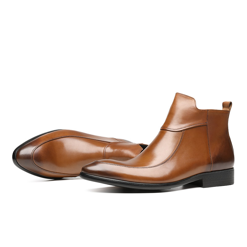 Hot Sale-Fashion Black / Brown Pointed Toe Boots Mens Dress Boots Genuine Leather Ankle Boots Male Wedding Shoes