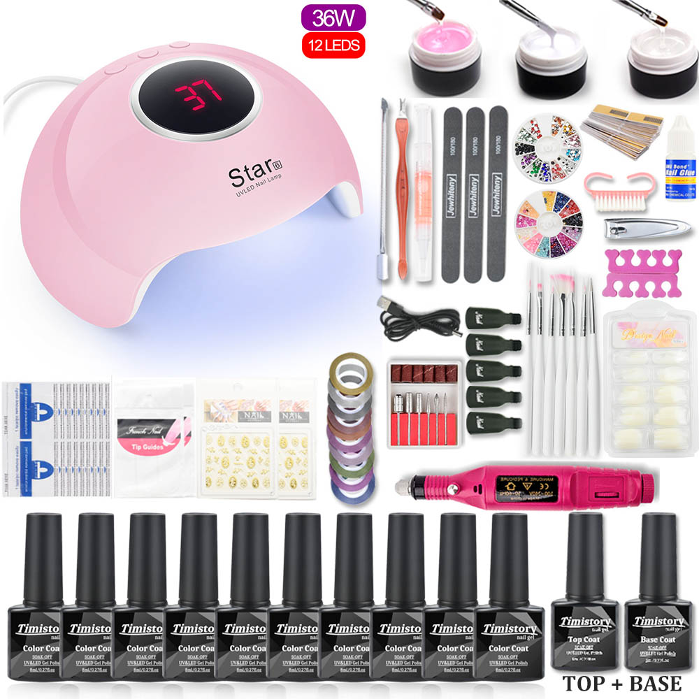 Led Uv Nail Lamp Manicure Set 10 Color Gel Nail Polish Varnish Set Acrylic Kit UV Extension Gel Kit With Drill