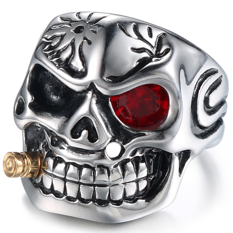 Hegemonic Diamond Skull Titanium Steel Ring Personality PunK Men039s Ring Jewelry European and American
