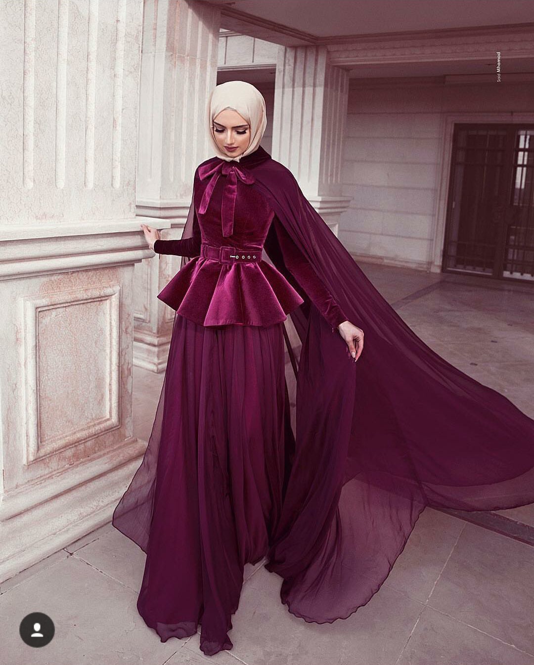Said Mhamad Burgundy Prom Dresses 2019 Long Sleeve Muslim Evening Gowns High Neck Velvet Peplum Formal Party Dresses with Wrap