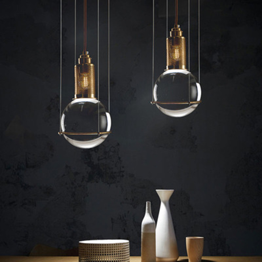 Nordic LED Crystal Ball Pendant Lights Lighting Postmodern Cafe Bar Living Room Lamp Restaurant Bedroom Decoration Light Fixture