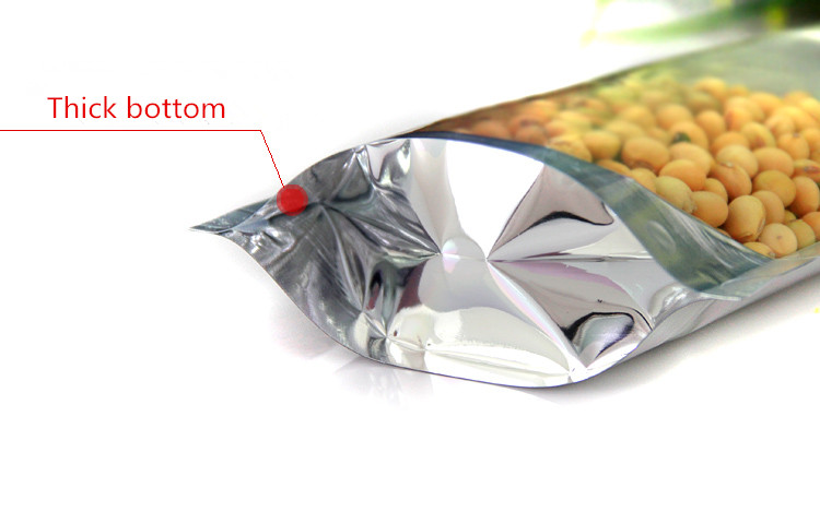 100pcs Clear Front Glossy Silver Aluminum Foil Zip Lock Bag One Side Clear Display Plastic Food Snack Biscuits Gift Storage Packaging Pouches