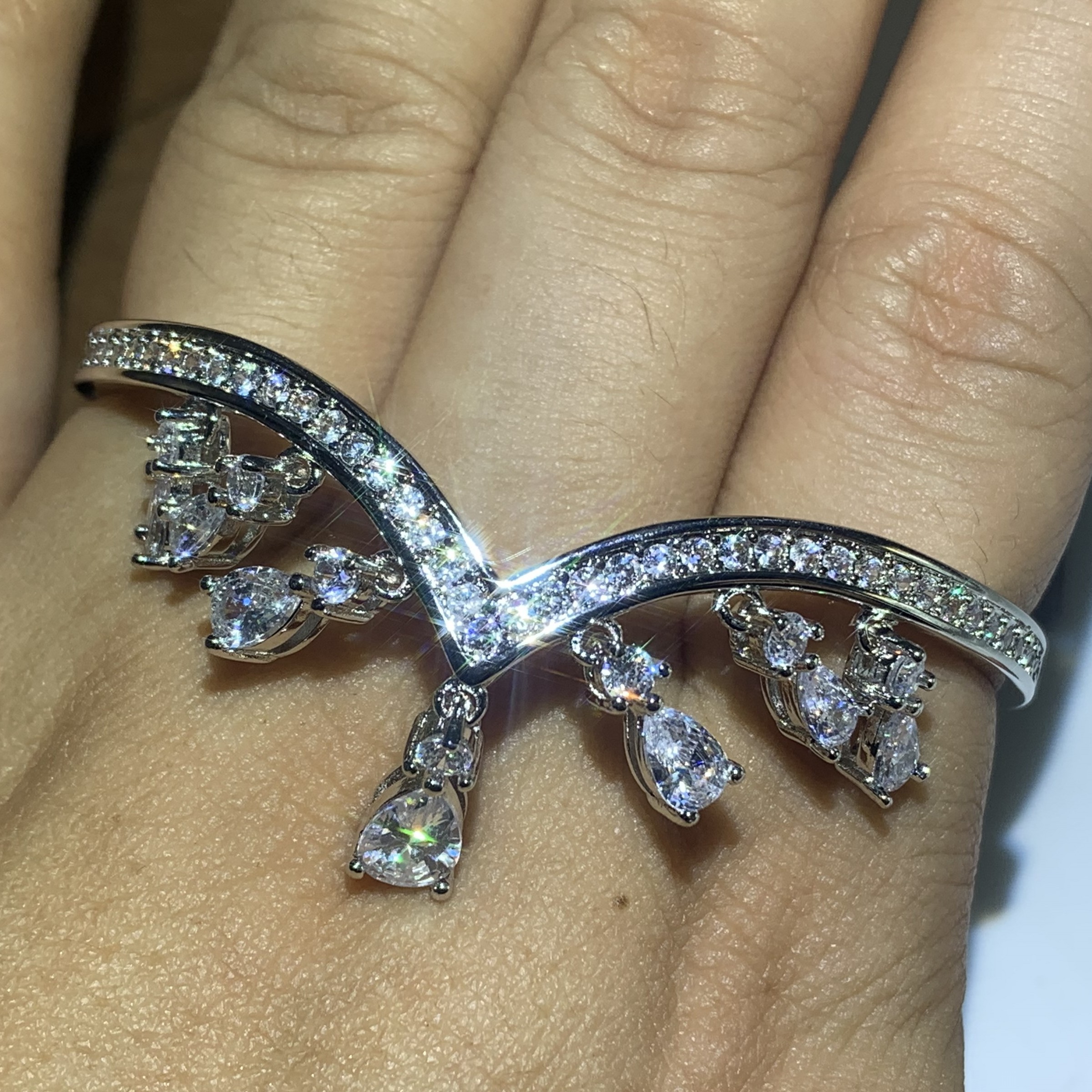 Sterg Sier Water Drop CZ Open Adjustable Bangle for Women