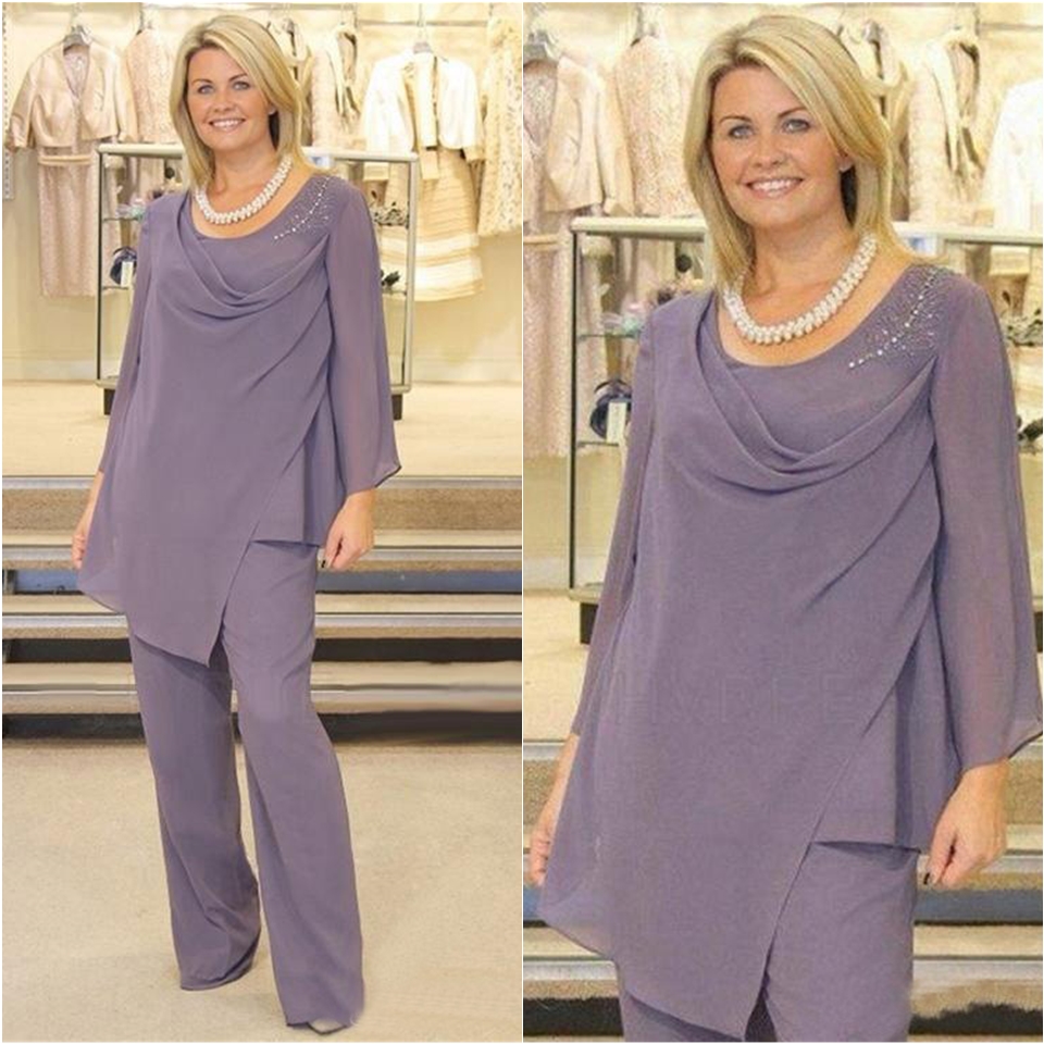 Chiffon Mother Of The Pant Suit Long Sleeves Loose Style Mother Plus Size Formal Party Gowns Custom Made