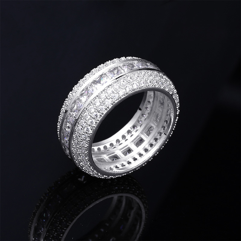 Top Quality 18K Gold White Gold Plated Iced Out Square CZ Cubic Zirconia Finger Ring new guys Hip Hop Full Diamond Rapper Jewelry for Men