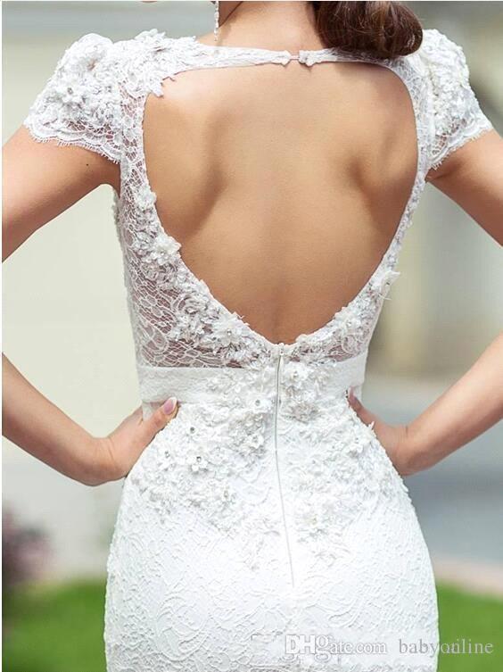 Lace Wedding New Reception With Knee Length Sheath Cap Sleeves Hollow Back Short Garden Wedding Dresses Bridal Gowns Custom Made