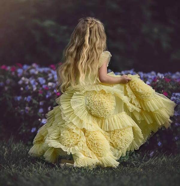 Cute 2020 Flower Girls Dresses For Wedding Multilayer 3D Flowers Kids Formal Wear Applique Floor Length Girl's Pegeant Dress 0431