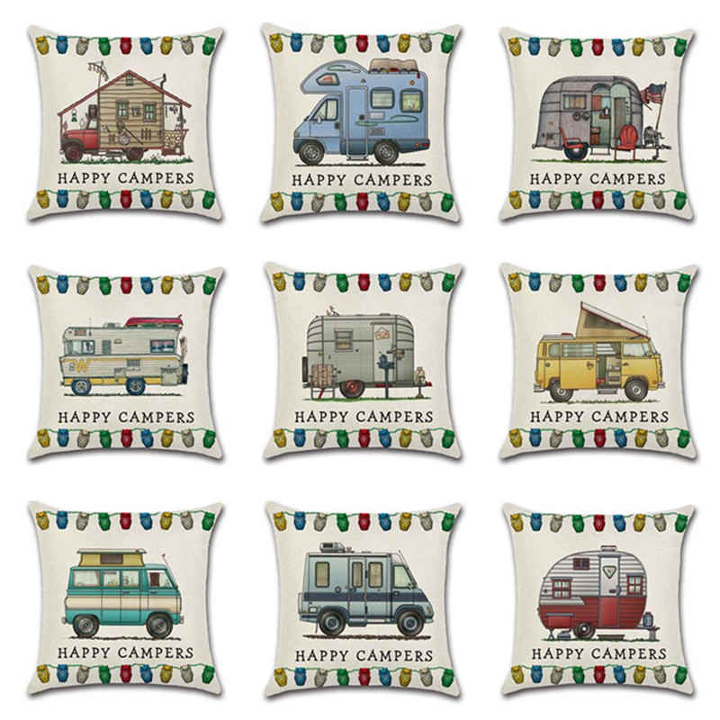 throw linen decorative throw limousine pillow case motor homes happy campers cushion cover