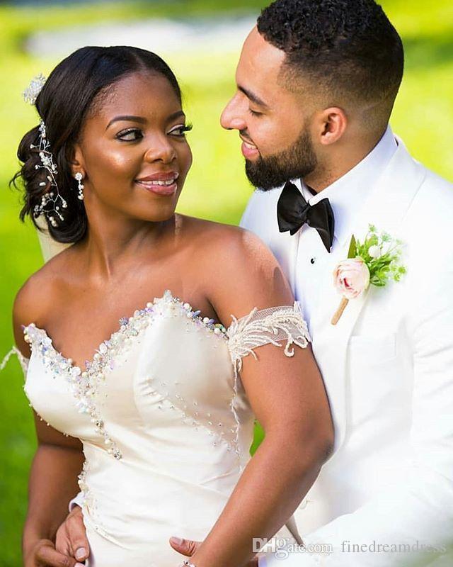 Nigerian African Mermaid Dresses Sweetheart Beads Floor Length Plus Size Wedding Dress Bridal Gown Vestido De Novia