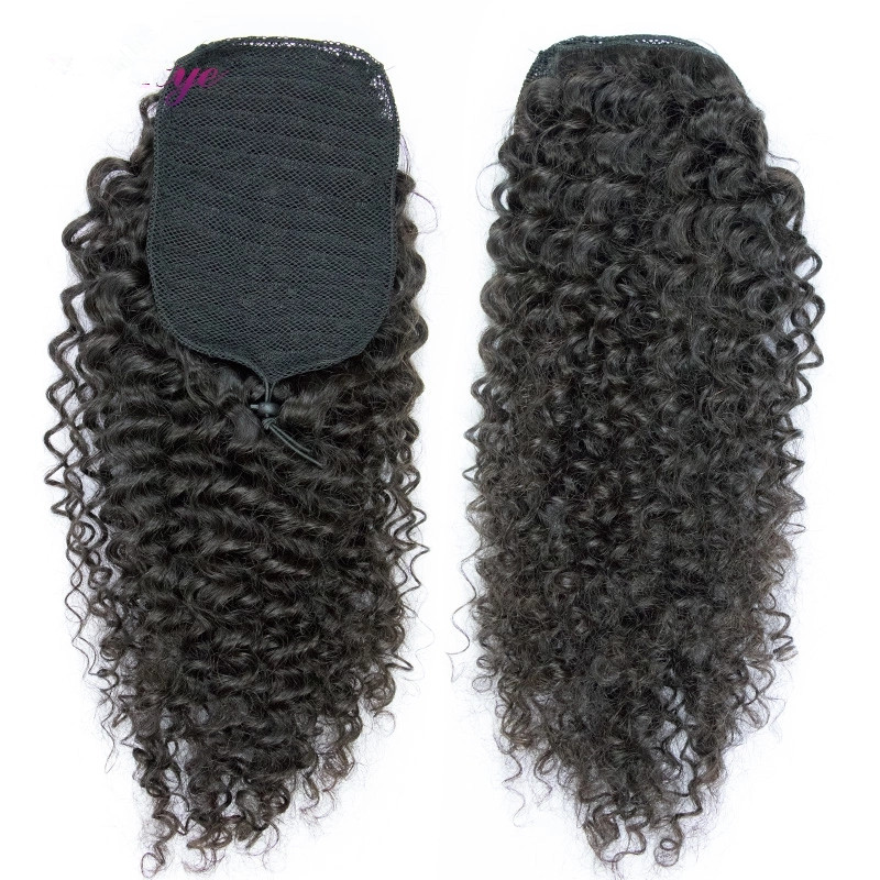 Long black Curly drawstring ponytail human hair ,Most Current totally free ponytail hairstyle for black women full natural 160g