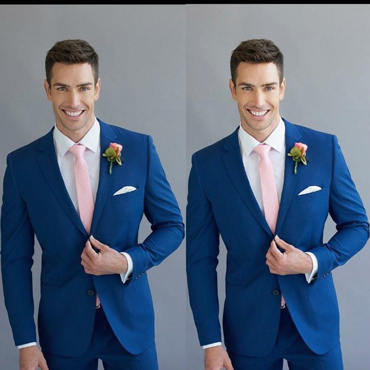 Navy Blue Groom Wear Slim Fit Two Button Men Formal Suits Peaked Lapel Fashion Blazer Clothing