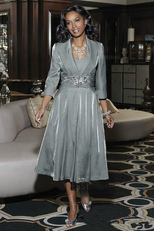 Tea Length A Line Mother of the Bride Dresses with 3/4 Long Sleeves Jackets Wedding Party Gowns Cheap
Tea Length A Line Mother of the Bride Dresses with 3/4 Long Sleeves Jackets Wedding Party Gowns Cheap
