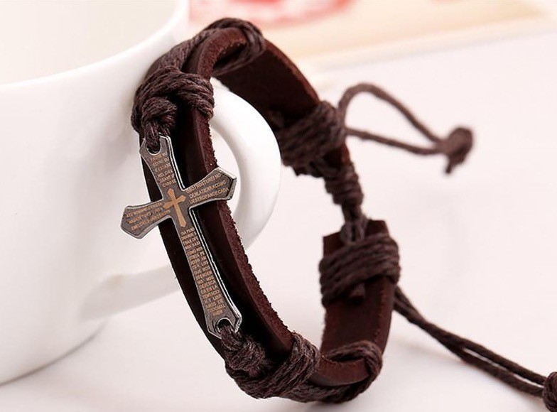 Discount Christian Scripture Cross Bracelets Genuine Leather Wristband Bible Urban Jewelry For Men Women Punk Jewelry