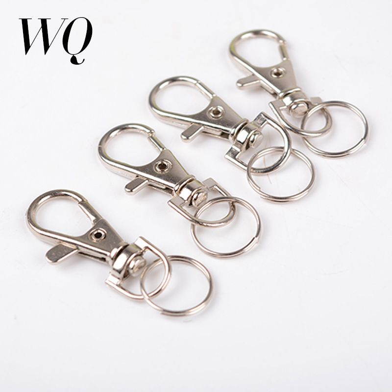 100pcs Wholesale Silver Color Rhodium Lobster Clasp Clips Key Hook Keychain Split Key Ring Findings Clasps DIY Keychains Making