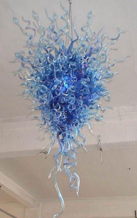 Modern Blue Glass Pendant Lights Vintage Chandelier American Hand Made Blown Glass Chandelier Long LED Light Fixtures Cafe Bar Loft Art Deco