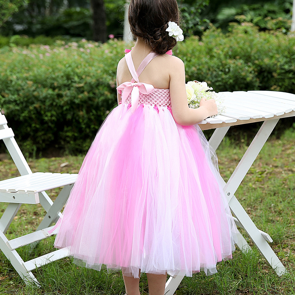 cheap pink princess girls pageant dresses tiered tulle hand made flowers long kids formal gowns birthday prom dress