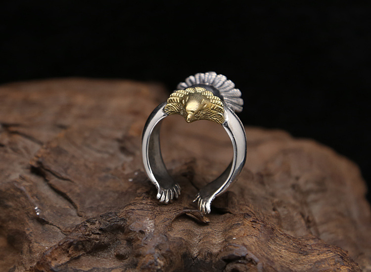 Personalized 925 sterling silver jewelry antique silver American Japanese hand-made designer open adjustable eagle rings for men women