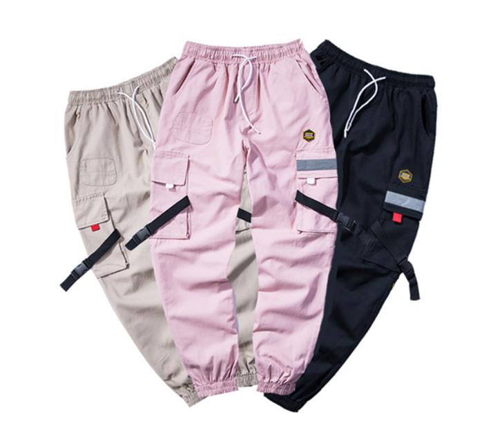 Men's Pants Harajuku Cotton Hip Hop Cargo Men Pink Color Harem Pockets Mens Korean Streetwear Joggers Sweatpants Man Trousers1