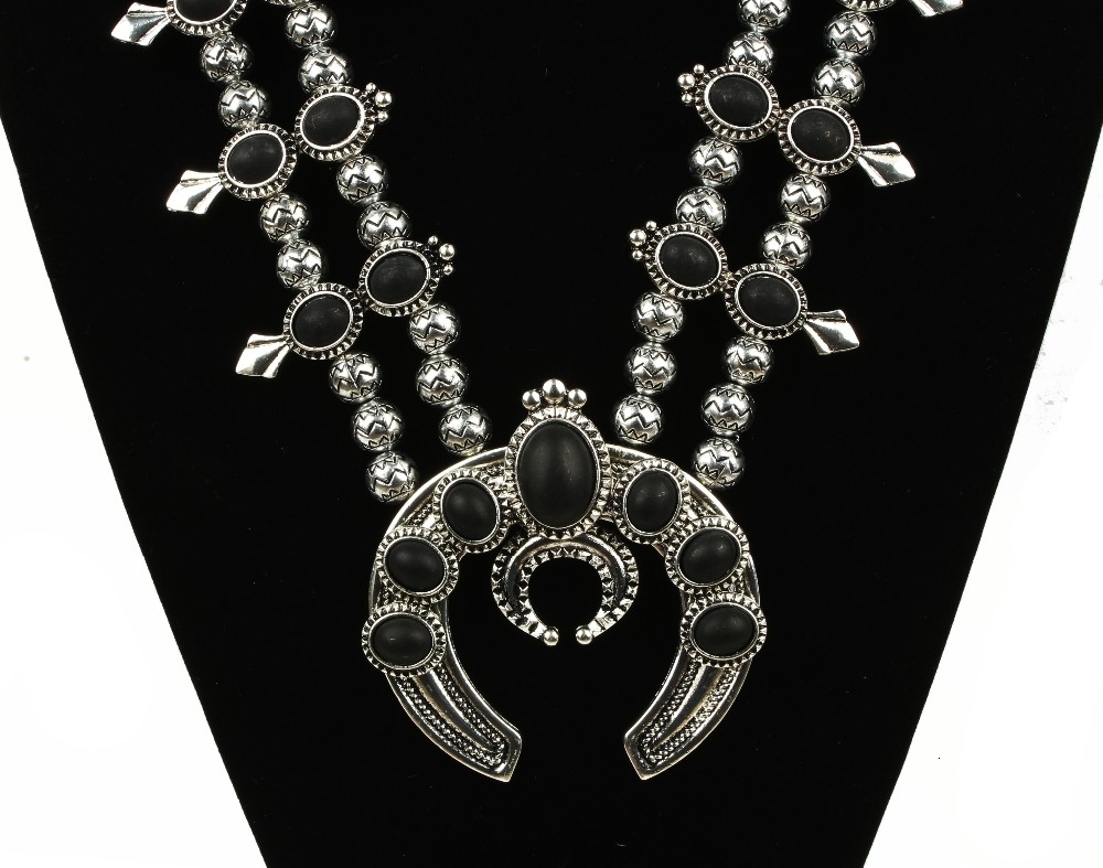 selling Pumpkin flower necklace Vintage silver stone squash blossom N21789 V191128