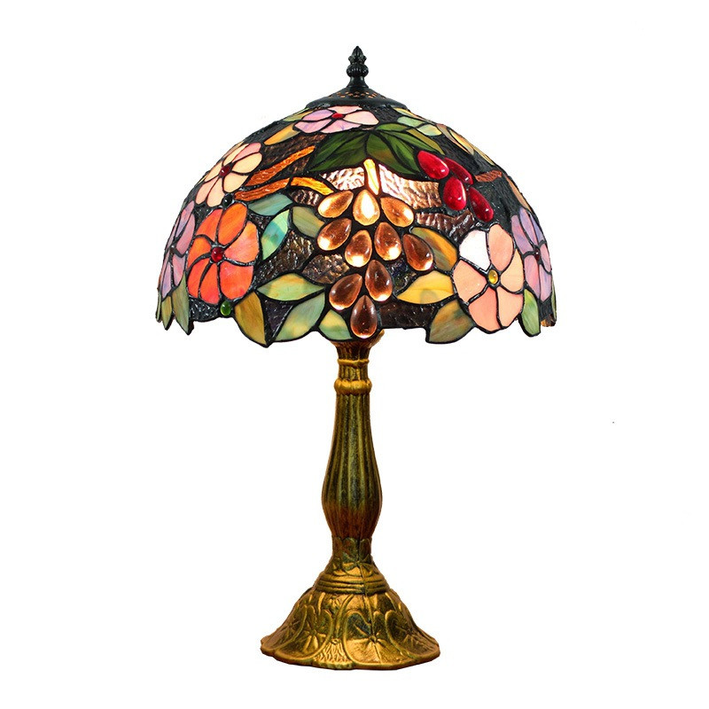 Retro Tiffany stained glass lights living room bedroom bedside table lamp European grape deco table lampsTF018