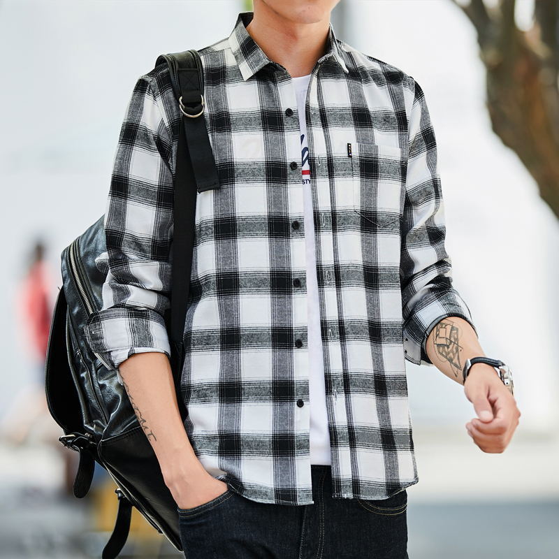 Plaid shirt Men long Sleeve Shirt Casual Social Slim Shirt male Cotton Mens Dress Shirts 4XL 5XL Legible