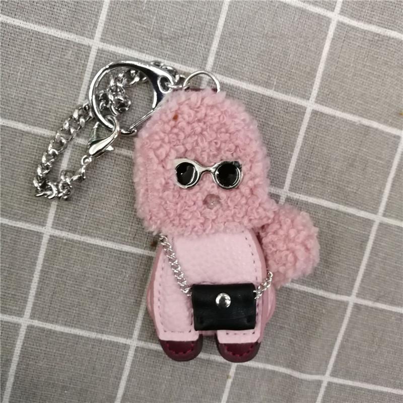 Cute Teddy Dog Keychain Wool Fur Leather Animal Puppy Keyring Car Bag Charms Trinket Chaveiros Key Chain Accessories Pendant