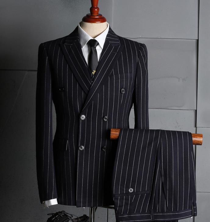 Stripe Groom Tuxedos 2019 Wedding Pants Coat Best Man Blazer 2 Pieces (Jacket+Pants) Men Suits Prom Party Dress Suit Custom