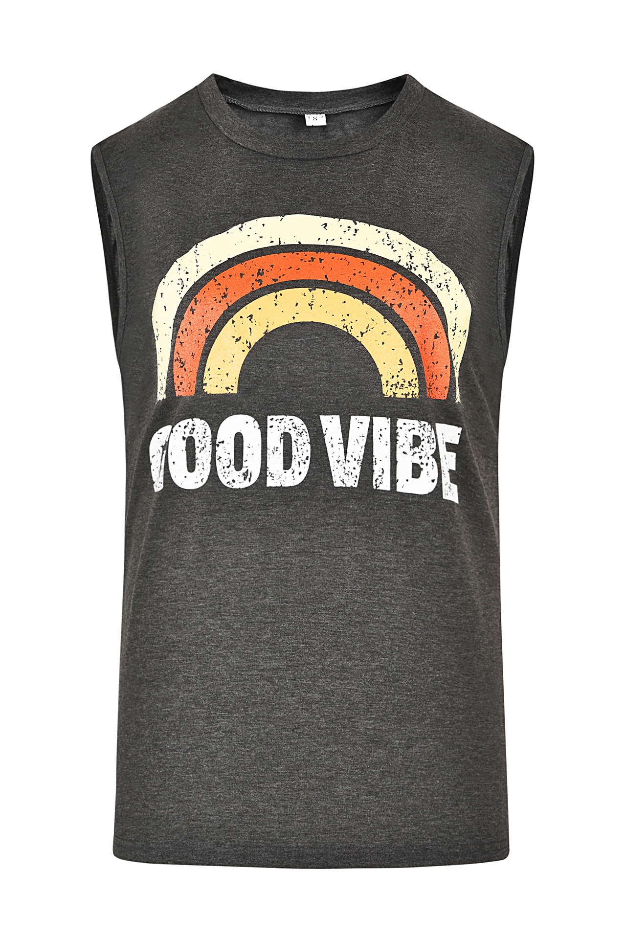 hot sale Plus Size Summer Tank Tops Women Good Vibes Print Gray O-Neck Tank Female Casual Loose Vest 2019 Sleeveless Ladies Tops Tee 2XL