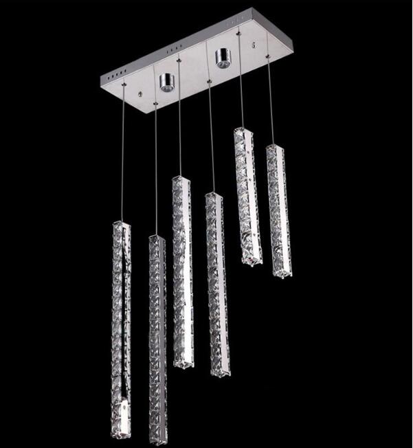 Modern LED Crystal Chandelier Lighting 6 Tube Crystals Droplights for Living Room Flush Mount Rectangle Light Fixture