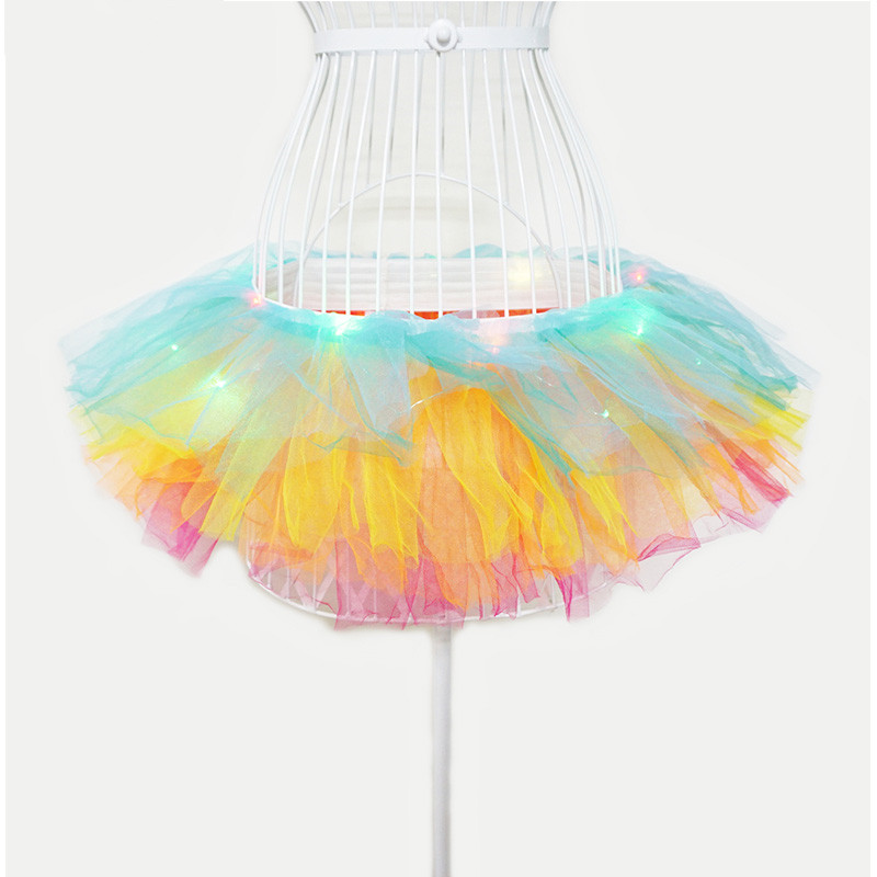 Colorful Led Lighting Mini Tutu Skirt Women Halloween Christmas Festival School Girl Stage Party Show Dance Mesh Tulle Petticoat
