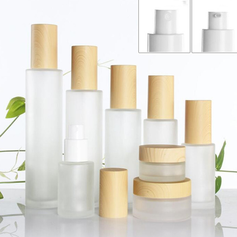 Frosted Glass Bottle Cream Jar with Imitated Wood Lids Cap Lotion Spray Pump Bottles Cosmetic Container Jars 30ml 40ml 50ml 60ml 80ml 100ml 120ml
Frosted Glass Bottle Cream Jar with Imitated Wood Lids Cap Lotion Spray Pump Bottles Cosmetic Container Jars 30ml 40ml 50ml 60ml 80ml 100ml 120ml