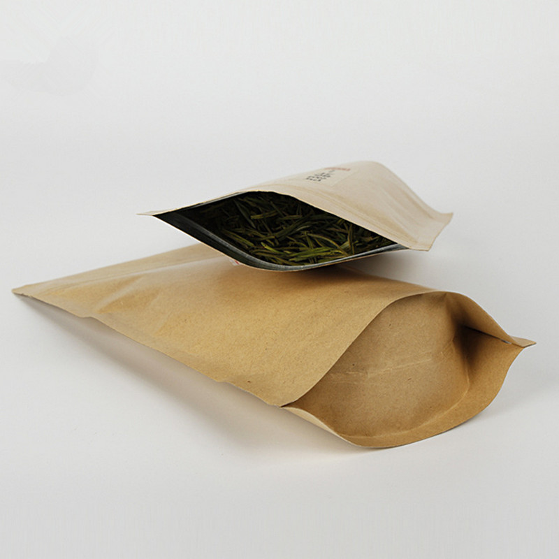 100pcs Thick Resealable Stand up Kraft Paper Zip Lock Packaging Bag Resealable Coffee Powder Snack Sugar Nuts Tea Waterproof X-mas Wedding Gifts Stora