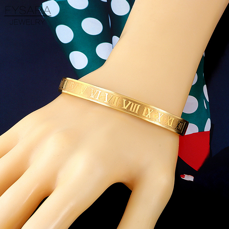 Bangle FYSARA Men Women Stainless Steel Rose Gold Color Couple Bracelet Roman Numeral Lover Wedding Jewelry Gift