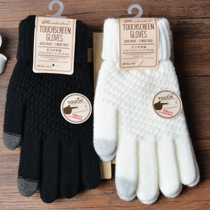Winter Touch Screen Gloves Women Men Warm Stretch Knit Mittens Imitation Wool Full Finger Guantes Female Crochet