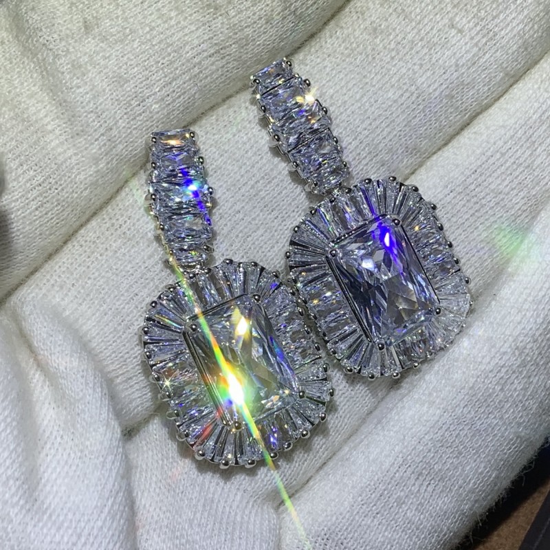 2020 New Sparkling Luxury Jewelry 925 Sterling Silver Big princess Cut Blue Sapphire CZ Diamond Dinner Party Women Drop Dangle Earring Gift