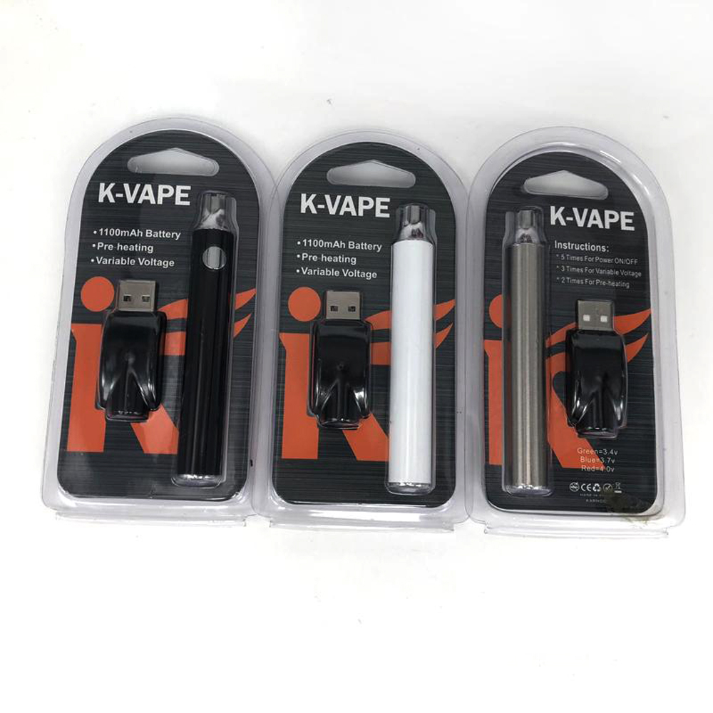 Custom K-VAPE Preheat VV Battery Kit 1100mAh Vape Pen Variable Voltage Battery With 510 USB Charger E-Cig Preheating Batteries 5 colors
Custom K-VAPE Preheat VV Battery Kit 1100mAh Vape Pen Variable Voltage Battery With 510 USB Charger E-Cig Preheating Batteries 5 colors