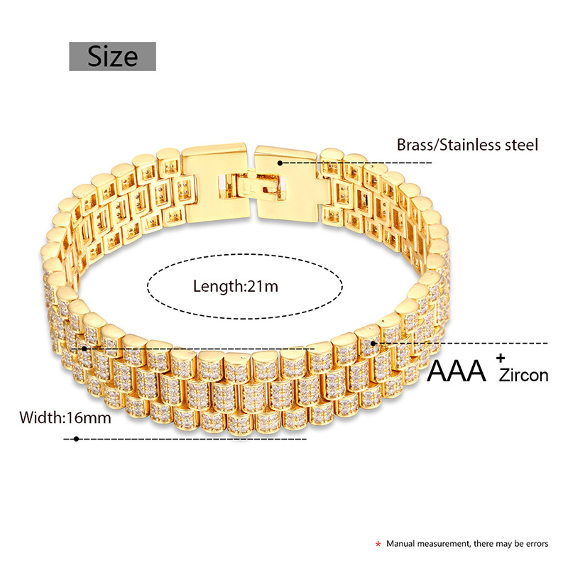 Hip Hop CZ Stone Paved Bling Iced Out Watch Band Link Chain Bracelets Bangle for Men Rapper Jewelry Drop Gold