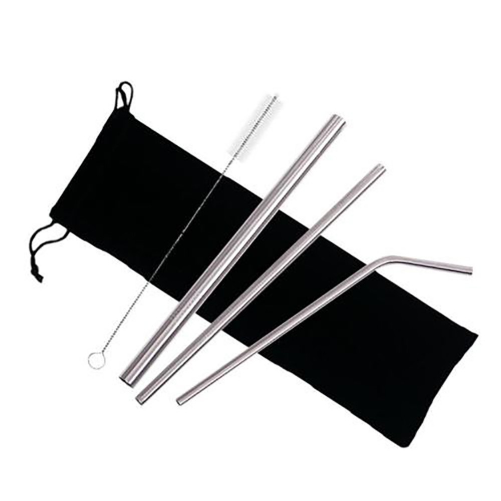 5pcs Eco Friendly Reusable Straw 304 Stainless Steel Straw Metal Drinking Straws Set with Brush & Bag
