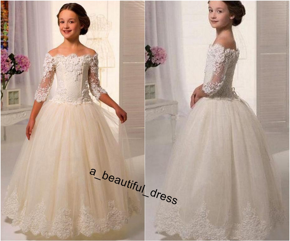 Flower Girl Dress Communion Pageant Wedding Easter Graduation Bridesmaid Dress Lace Tulle TUTU Flower Girl Wedding Easter Dress FG1301
